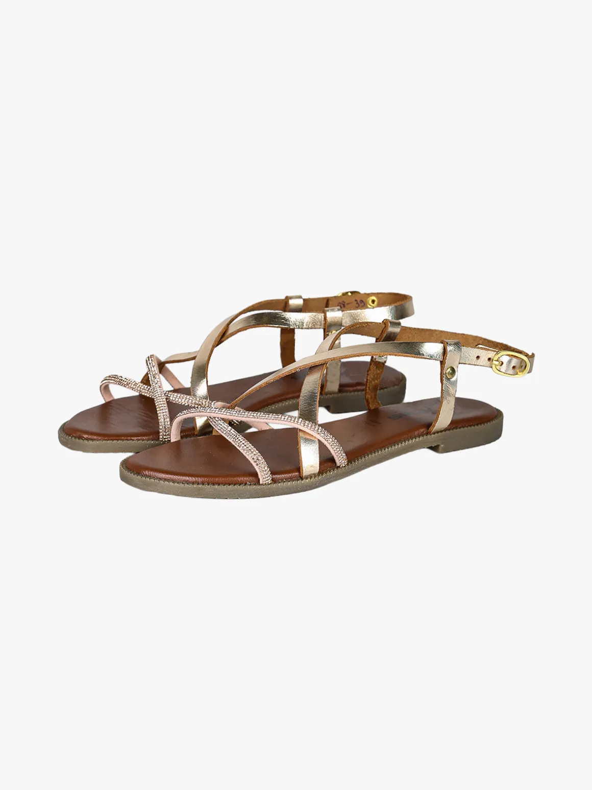 La Cuoieria Sandali donna in pelle con cinturino e strass - oro