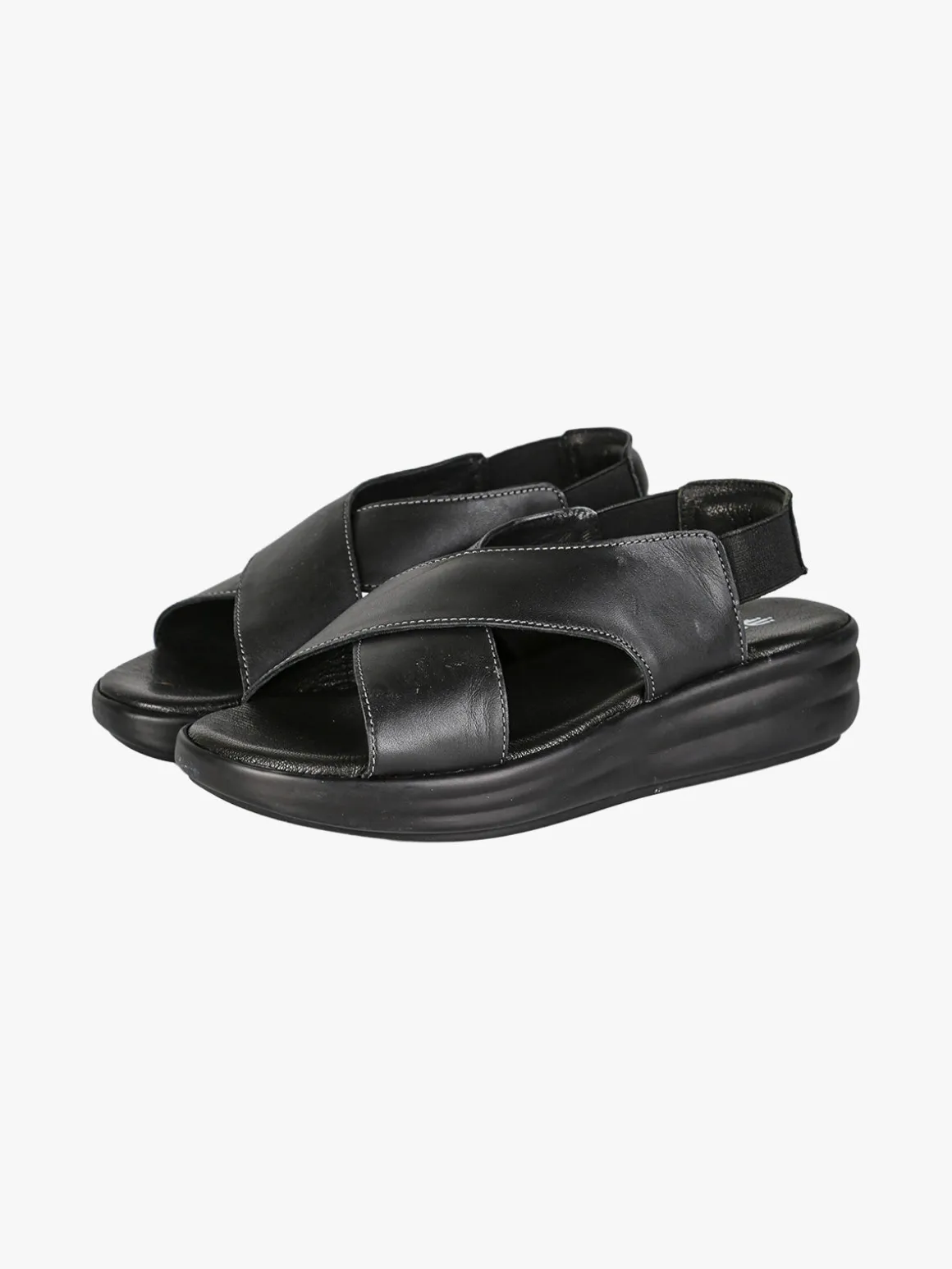 La Cuoieria Sandali in pelle da donna con cinturino elastico e zeppa - nero