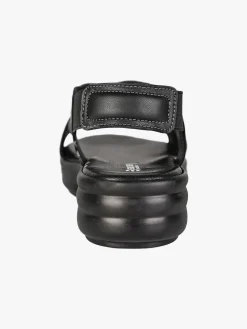 La Cuoieria Sandali in pelle da donna con cinturino elastico e zeppa - nero