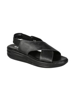 La Cuoieria Sandali in pelle da donna con cinturino elastico e zeppa - nero