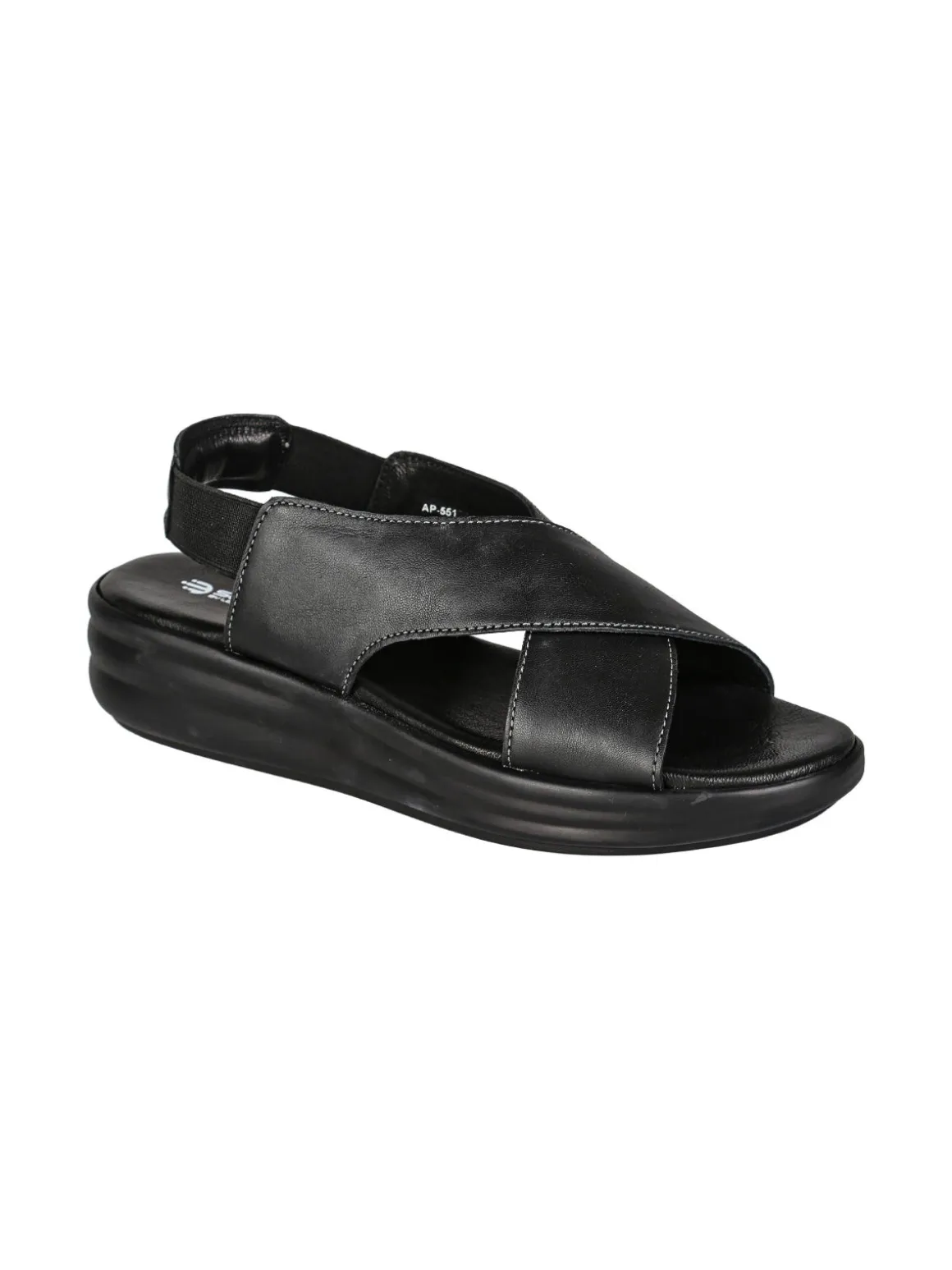 La Cuoieria Sandali in pelle da donna con cinturino elastico e zeppa - nero