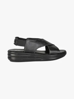 La Cuoieria Sandali in pelle da donna con cinturino elastico e zeppa - nero