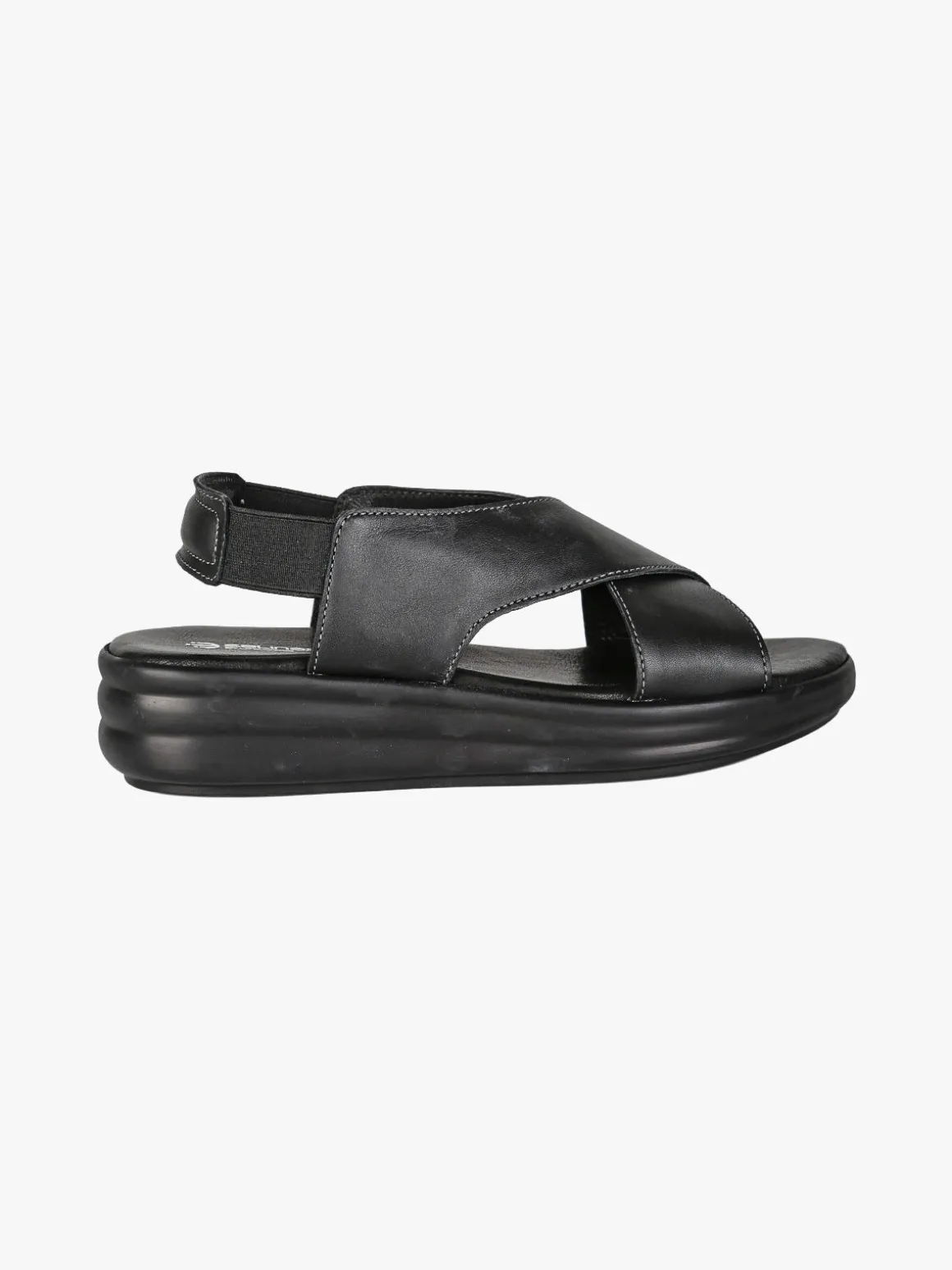 La Cuoieria Sandali in pelle da donna con cinturino elastico e zeppa - nero