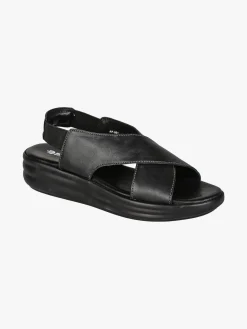 La Cuoieria Sandali in pelle da donna con cinturino elastico e zeppa - nero