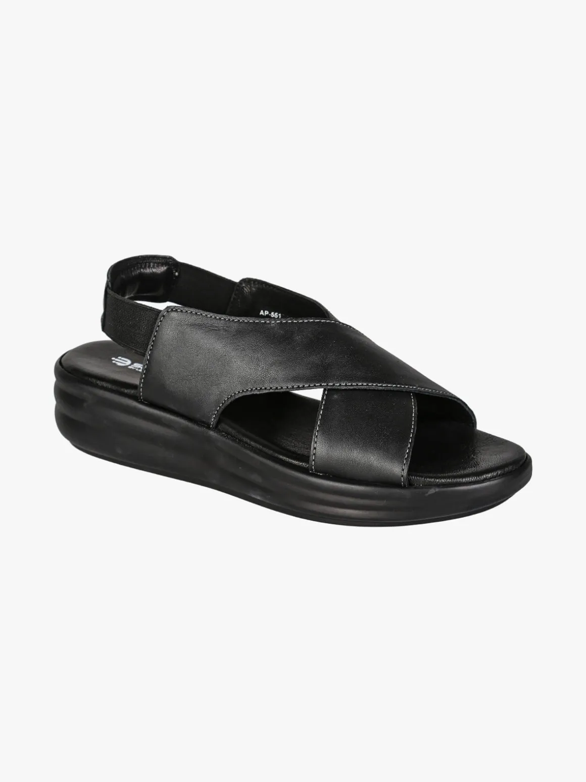 La Cuoieria Sandali in pelle da donna con cinturino elastico e zeppa - nero