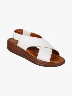 La Cuoieria Sandali in pelle da donna con cinturino elastico e zeppa - bianco