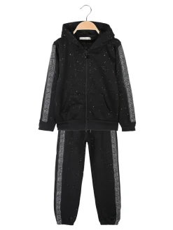 Lady Moda Completo tuta da bambina brillantinata con cappuccio e zip