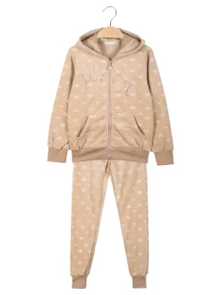 Lady Moda Completo tuta 2 pezzi da bambina in ciniglia - khaki