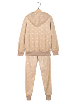 Lady Moda Completo tuta 2 pezzi da bambina in ciniglia - khaki