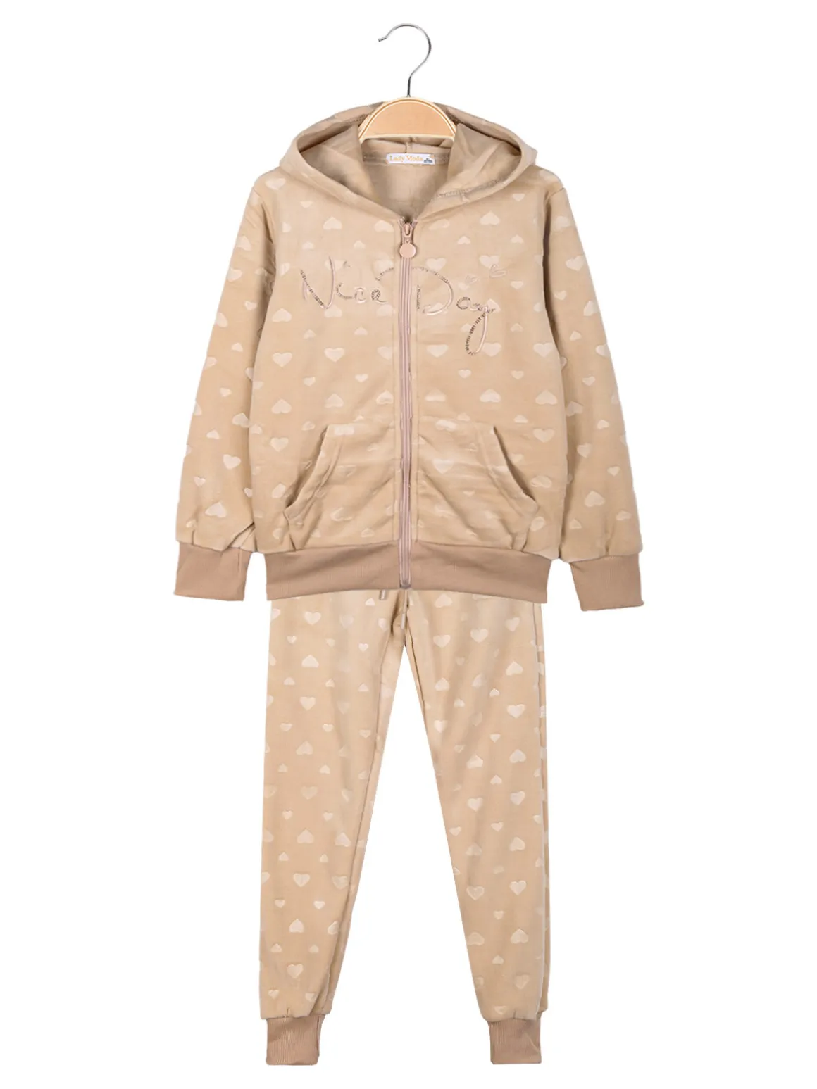 Lady Moda Completo tuta 2 pezzi da bambina in ciniglia - khaki