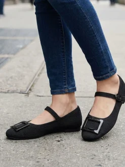 Laura Biagiotti Ballerine donna in maglia con cinturino e fibbia - nero