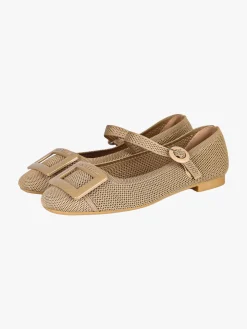 Laura Biagiotti Ballerine donna in maglia con cinturino e fibbia - taupe