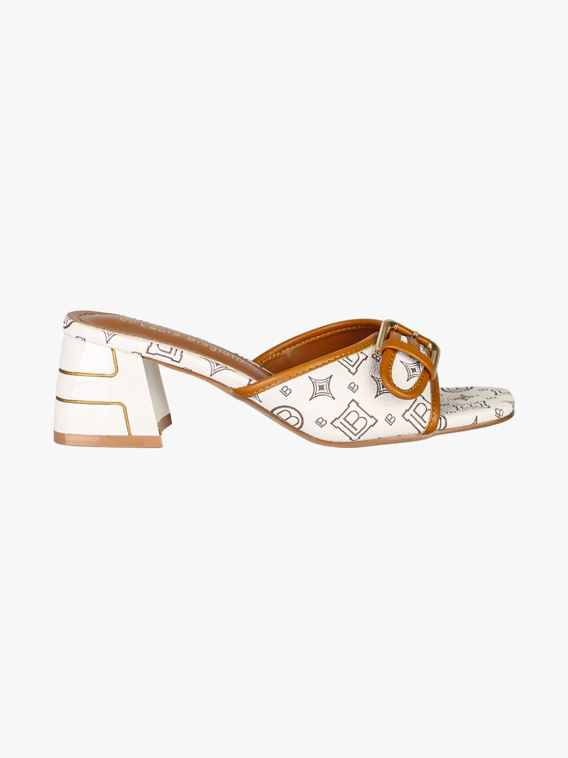Laura Biagiotti Ciabatte donna con tacco e fibbia - beige