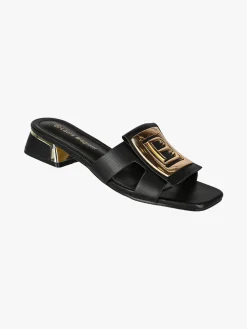 Laura Biagiotti ciabatte donna in vernice con tacco basso e fascia decorativa con logo - nero