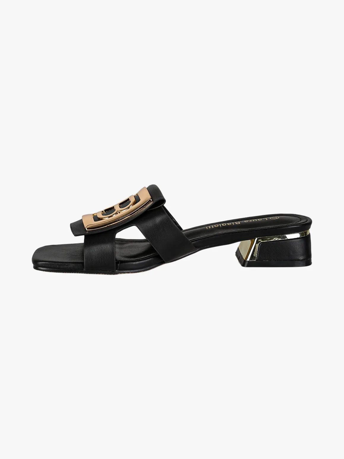 Laura Biagiotti ciabatte donna in vernice con tacco basso e fascia decorativa con logo - nero