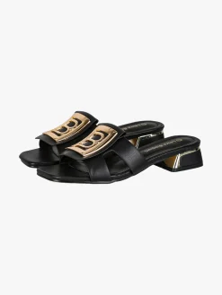 Laura Biagiotti ciabatte donna in vernice con tacco basso e fascia decorativa con logo - nero