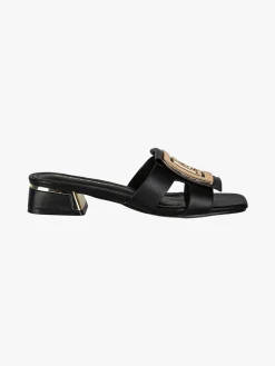 Laura Biagiotti ciabatte donna in vernice con tacco basso e fascia decorativa con logo - nero