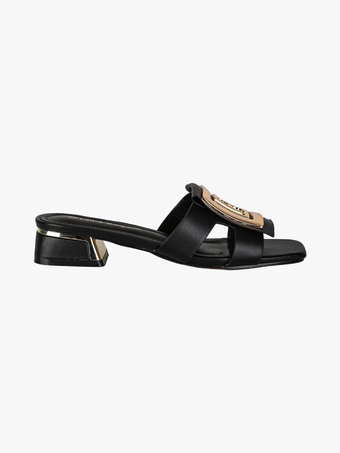 Laura Biagiotti ciabatte donna in vernice con tacco basso e fascia decorativa con logo - nero