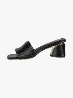 Laura Biagiotti Ciabatte donna con tacco largo a trapezio e fascia decorativa - nero