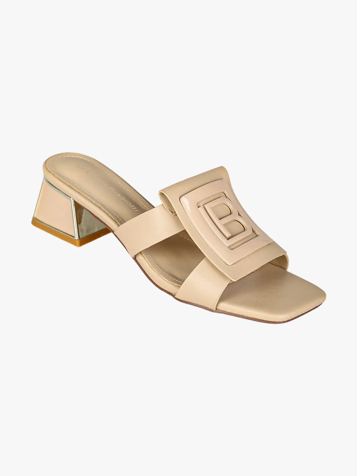 Laura Biagiotti Ciabatte donna con tacco basso a trapezio e logo - beige