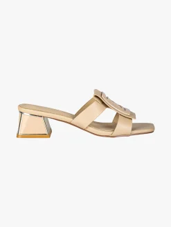 Laura Biagiotti Ciabatte donna con tacco basso a trapezio e logo - beige