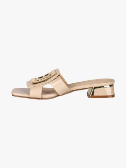 Laura Biagiotti ciabatte donna in vernice con tacco basso e fascia decorativa con logo - beige