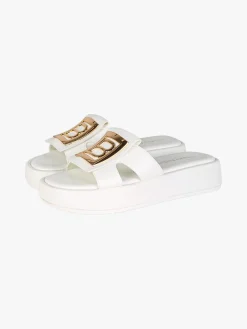 Laura Biagiotti Ciabatte donna con platform e logo dorato - bianco