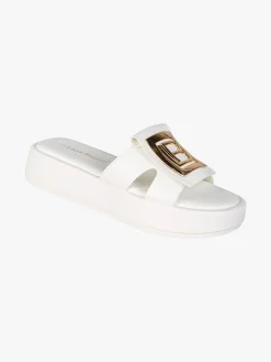 Laura Biagiotti Ciabatte donna con platform e logo dorato - bianco