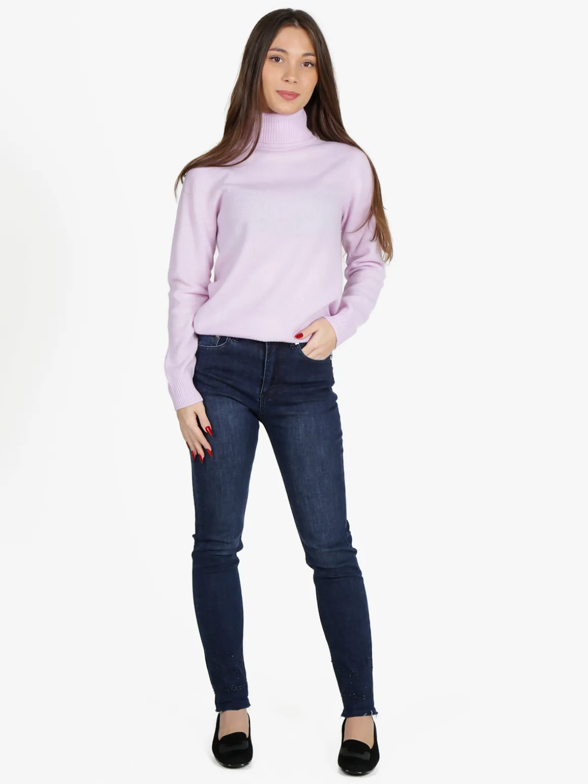 Laura Biagiotti Jeans donna slim fit con strass sul finale e cucitura taglio laser