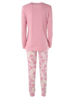 Laura Biagiotti Pigiama lungo da donna in cotone naturale con pantaloni floreali - rosa