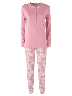 Laura Biagiotti Pigiama lungo da donna in cotone naturale con pantaloni floreali - rosa
