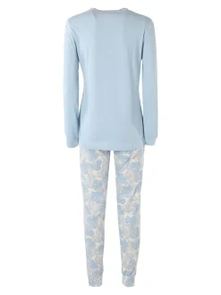 Laura Biagiotti Pigiama lungo da donna in cotone naturale con pantaloni floreali - azzurro