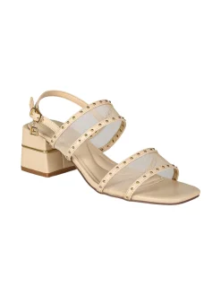 Laura Biagiotti Sandali donna con doppia fascia retata e tacco largo - beige