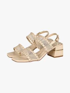 Laura Biagiotti Sandali donna con doppia fascia retata e tacco largo - beige