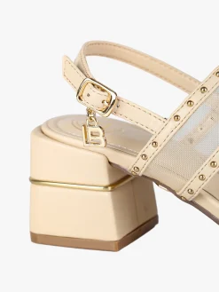 Laura Biagiotti Sandali donna con doppia fascia retata e tacco largo - beige