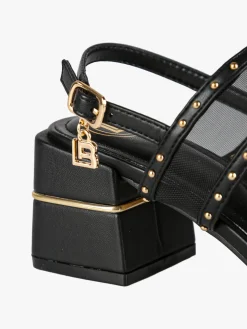 Laura Biagiotti Sandali donna con doppia fascia retata e tacco largo - nero