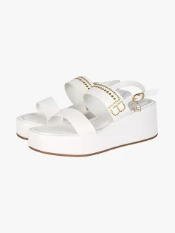 Laura Biagiotti Sandali donna con dettaglio borchie e zeppa con plateau - bianco
