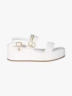 Laura Biagiotti Sandali donna con dettaglio borchie e zeppa con plateau - bianco