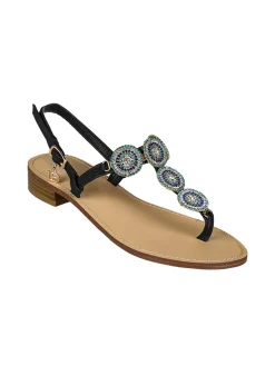 Laura Biagiotti Sandali donna gioiello a infradito con strass colorati - nero