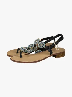 Laura Biagiotti Sandali donna gioiello a infradito con strass colorati - nero