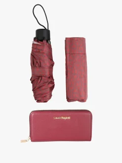 Laura Biagiotti Set regalo donna con portafoglio e ombrello da borsa - bordeaux