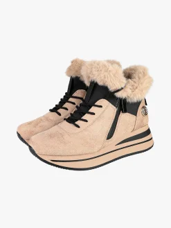 Laura Biagiotti Sneakers alte da donna scamosciate con cavigliera in ecopelo - khaki