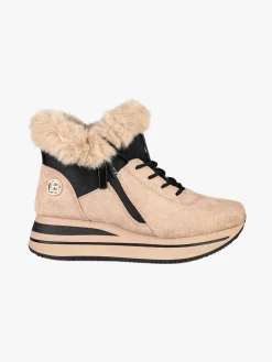 Laura Biagiotti Sneakers alte da donna scamosciate con cavigliera in ecopelo - khaki