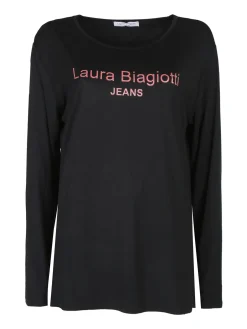Laura Biagiotti T-shirt donna a maniche lunghe con stampa cane e strass