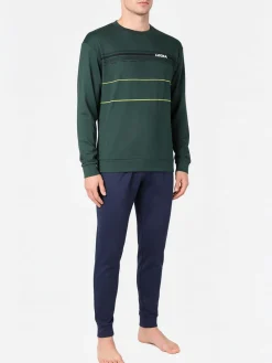 Legea Pigiama lungo da uomo in misto cotone interlock - verde