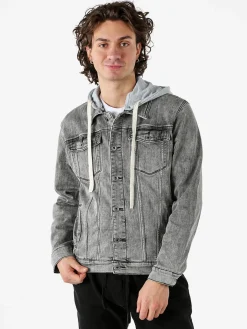 Leox Giacca in jeans da uomo con cappuccio in felpa - grigio
