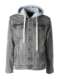 Leox Giacca in jeans da uomo con cappuccio in felpa - grigio