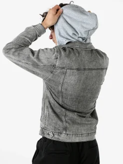 Leox Giacca in jeans da uomo con cappuccio in felpa - grigio