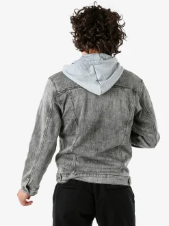 Leox Giacca in jeans da uomo con cappuccio in felpa - grigio