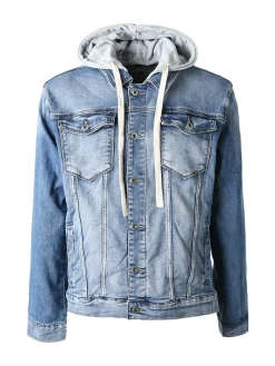 Leox Giacca in jeans da uomo con cappuccio in felpa - jeans